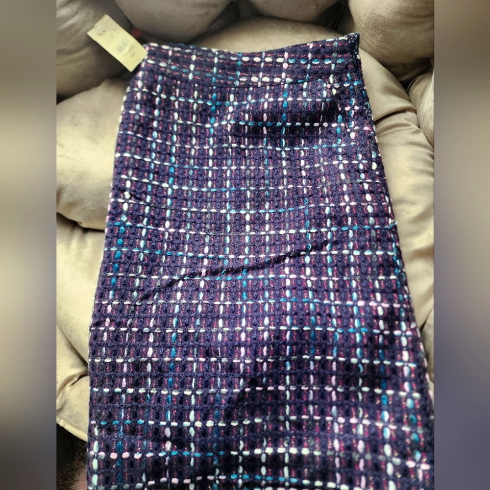 Loft Navy Tweed Skirt With Pockets